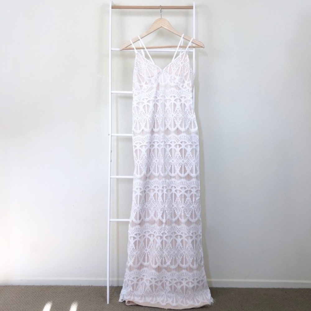 NWT Nasty Gal Lace Strappy Scallop Trim Maxi Dress